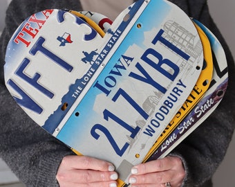 Upcycled State License Plate Hearts