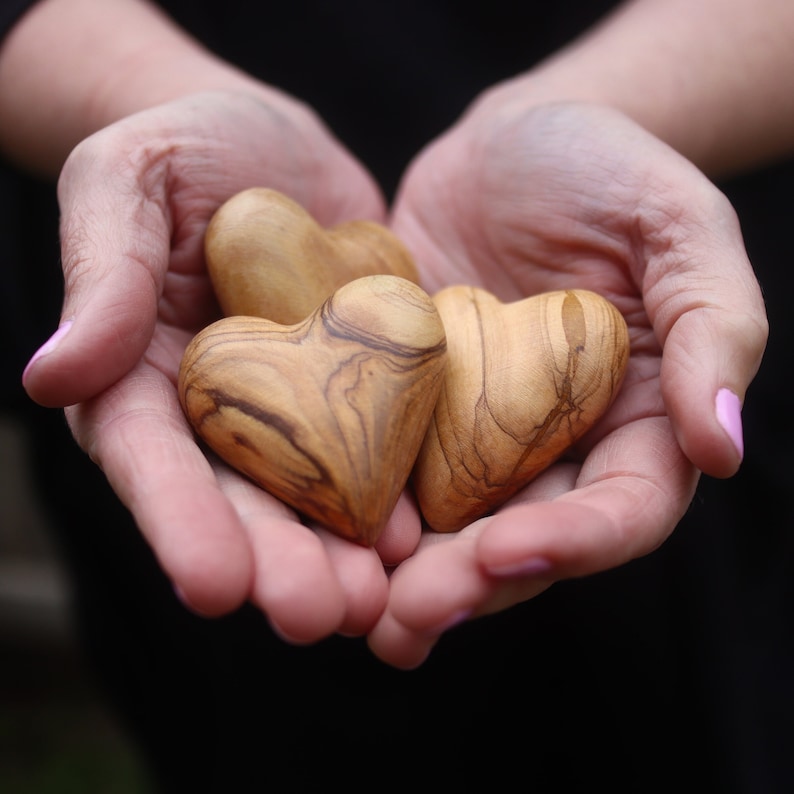 Hearts From The Holy Land Set of Three Olive Wood Hearts image 1