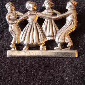 Vintage Sterling Silver Dutch Children Dancing Pin
