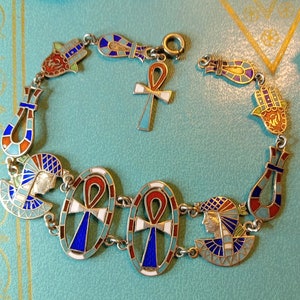 Antique Art Deco, Egyptian Revival Bracelet Enamel/800 Silver