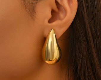 Teardrop Bottega Oorbellen - Gouden minimalistische Kylie Chunky Dupe Waterdrop Drop Earring voor dames