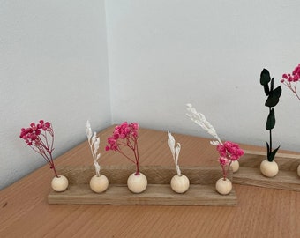 Tischdekoration mit Trockenblumen auf Holzleiste, Hochzeit, Geburtstag, Konfirmation, Geschenkidee Muttertag, Mitbringsel