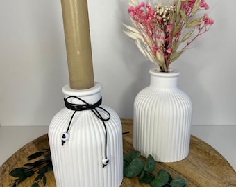Vase geriffelt mit Trockenblumen | Kerzenhalter Vase | Geschenkidee Geburtstag, Muttertag | Mitbringsel |Skandinavische Dekoration