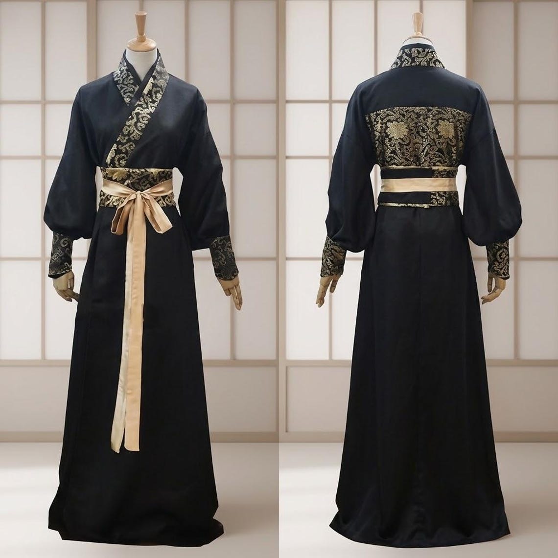Elegant Red Black Hanfu Kimono, Unisex Traditional Yukata Cosplay ...