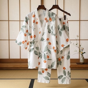 Japanskt kimono-pyjamasset i bomull för kvinnor, mjuka Yukata-loungekläder, andningsbara sovkläder, minimalistisk heminredning, zenpyjamaspresent