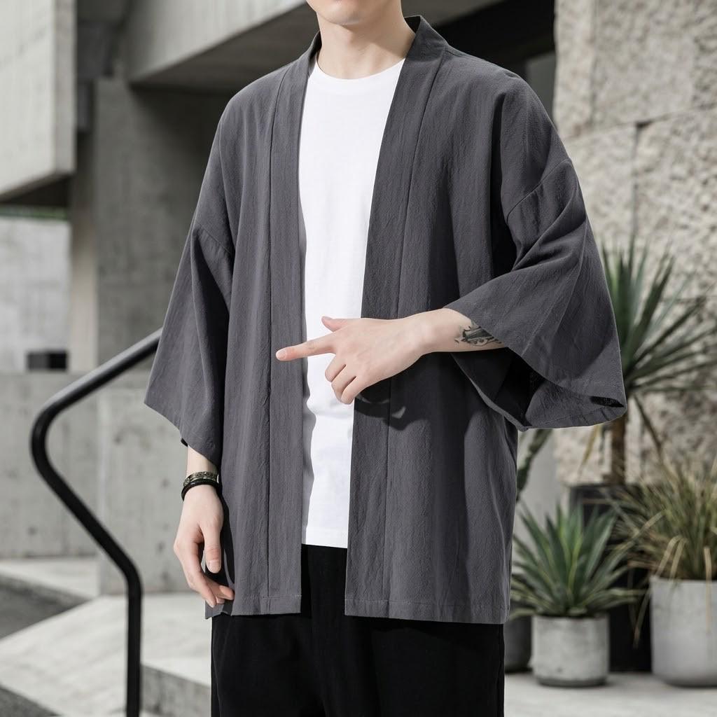 Cotton Kimono Jacket, Lightweight Japanese Haori Noragi, Unisex