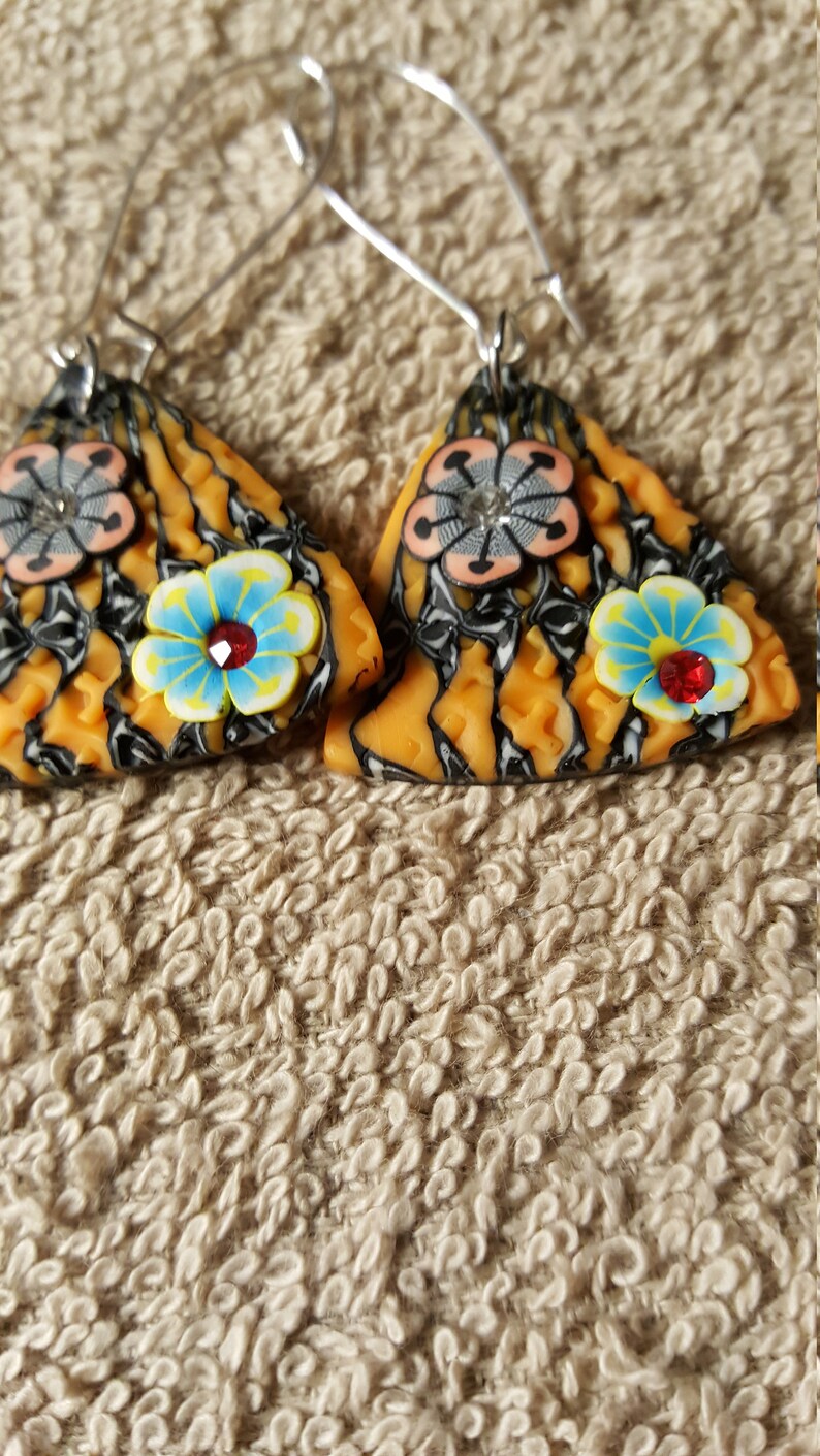 2 inch orange butterfile drop pierced earrings made of clay