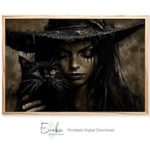 Witch and Black Cat Halloween Print: Gothic Fantasy Wall Art (Digital Download)