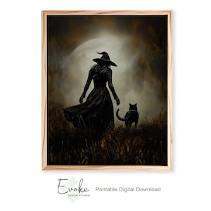 Witch and Black Cat Halloween Print: Gothic Fantasy Wall Art (Digital Download)