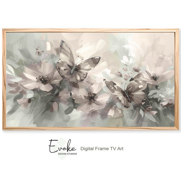 Butterfly Flower Art for Samsung Frame TV | Vintage Abstract Floral Oil Painting | Country Decor | Instant Download File