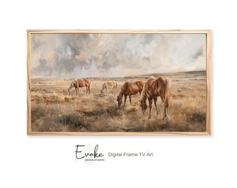 Wild Horses Digital Oil Painting for Samsung Frame TV | Vintage Western Digital Art | Rustic Farmhouse Decor | Instant Download