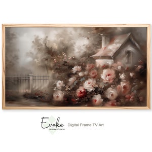 Vintage Rose Flower Oil Painting | Moody Floral Cottagecore For Samsung Frame TV | Dark Rustic Farmhouse Art | Digital Download