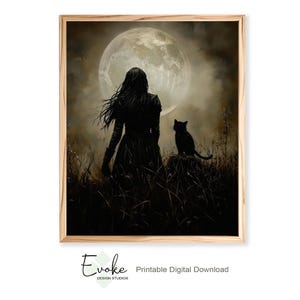 Witch and Black Cat Halloween Print: Gothic Home Decor (Digital Download)