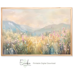 Vintage Wildflower Field Painting: Pastel Cottagecore Decor (Digital Download)