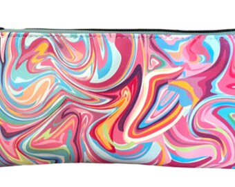 Ready to Ship Ladies Pouch Wallet Zippered Aqua Teal Psychedelic Vinyl