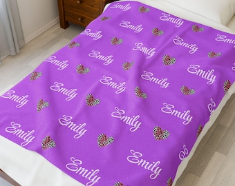 Plush Blanket with Personalized Name for Girls,Cheetah Print Coquette Bow Design,Birthday Gift for Girls,Teen Gift Bday,Pre-teen Christmas