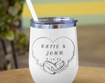 Personalized Wine Tumbler,Gift For Newlyweds,Engagement Gift,Bride and Groom Wine Tumbler,Bridesmaid Wine Tumbler,Bachelorette Wine Tumbler,