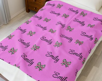 Plush Blanket with Personalized Name for Girls,Cheetah Print Coquette Bow Design,Birthday Gift for Girls,Teen Gift Bday,Pre-teen Christmas