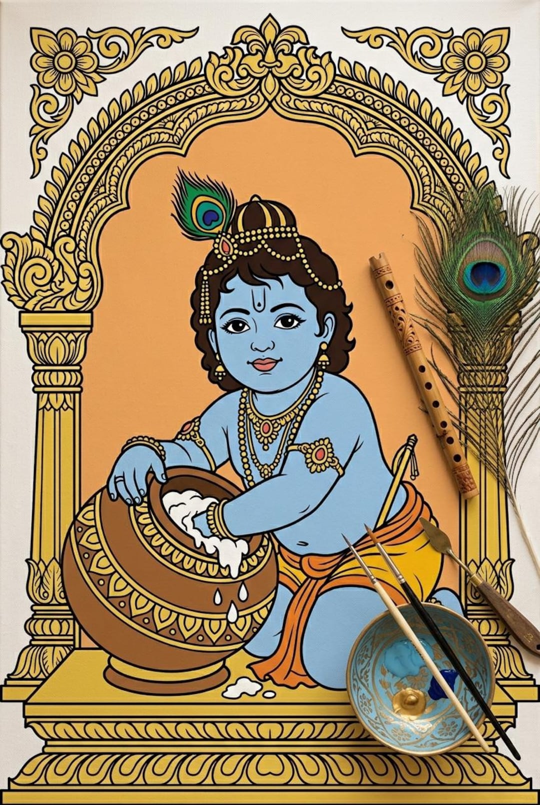 Bal Krishna Coloring Page - Little Krishna Painting Template - Tanjore ...