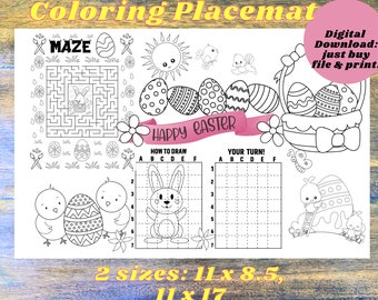 Printable Easter Activity Placemat / Digital Download Printable Easter Coloring Sheet / Kids Activity Placemat / Easter Dinner Kids Activity