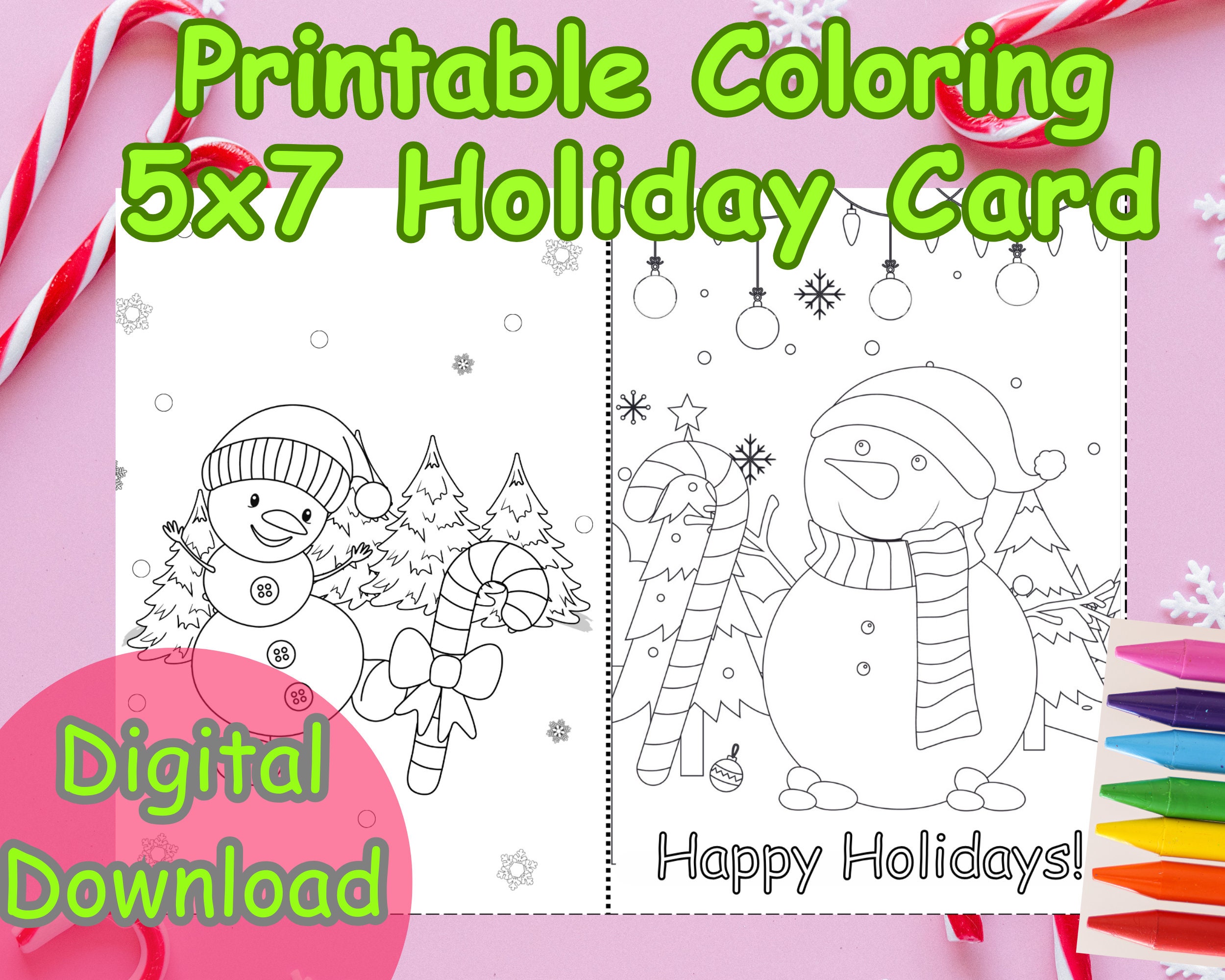 Printable Coloring Christmas Card for Kids to Color Snowman Happy ...