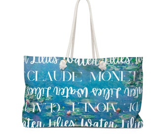 fourre-tout de week-end Monet | Sac Nymphéas Monet | Sac fourre-tout de voyage | Sac à poignée en corde | Sac de plage artistique | Fourre-tout de piscine | Sac de week-end | L'art de Monet