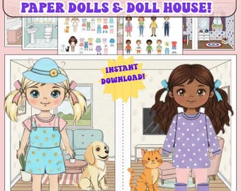 Printable Paper Dolls, Doll House, Bonus Bunny Family Coloring  Multi Family Mix n Match Clothes Outfits | Dress Up Activity | Pretend Play