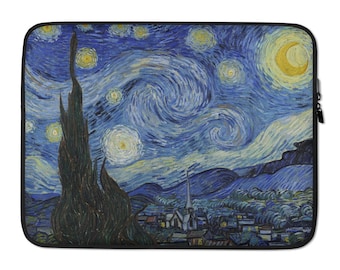 Van Gogh Starry Night Laptop Sleeve, Neoprene with Faux Fur Lining