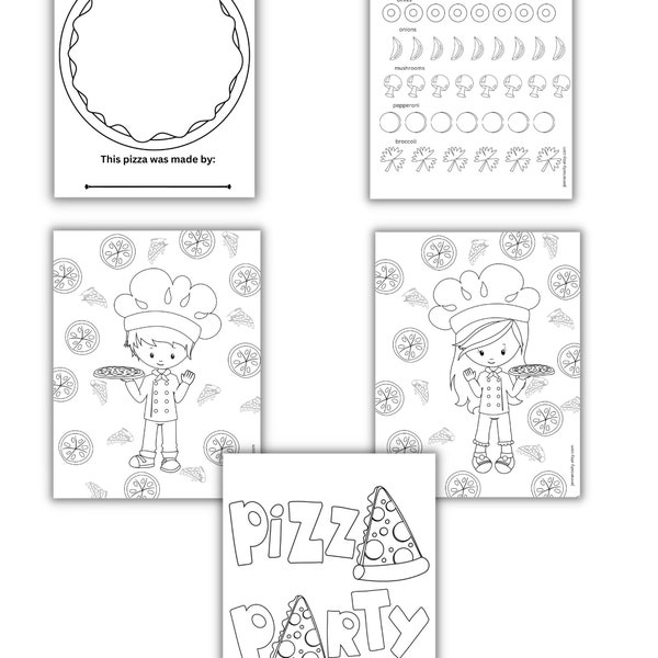 Printable Pizza Party Color Cut and Paste Activity / Pizza Coloring Pages / Instant Download / Pizza Party Activity / Elementary Party Pages