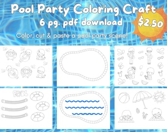 Pool Party Coloring Craft, Cut & Paste Activity (Digital Download)