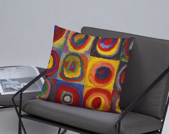 Kandinsky Color Study Accent Throw Pillow | Famous Art Painting | Colorful Concentric Circles and Squares | Gift for Artist | Abstract Artsy