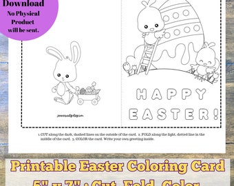 Printable Coloring Easter Card, 5x7 inches Coloring Cute Chicks, Easter Card for kids, Colorable Card from Child, Easter Card to Color