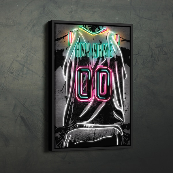 San Antonio Spurs Jersey Neon Personalized Jersey Custom Name and Number Canvas Wall Art Home Decor Framed Poster Man Cave Gift