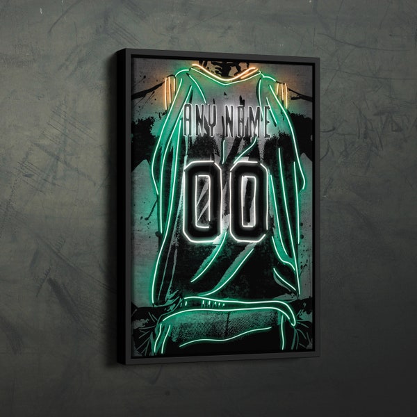 Milwaukee Bucks Jersey Neon Personalized Jersey Custom Name and Number Canvas Wall Art Home Decor Framed Poster Man Cave Gift