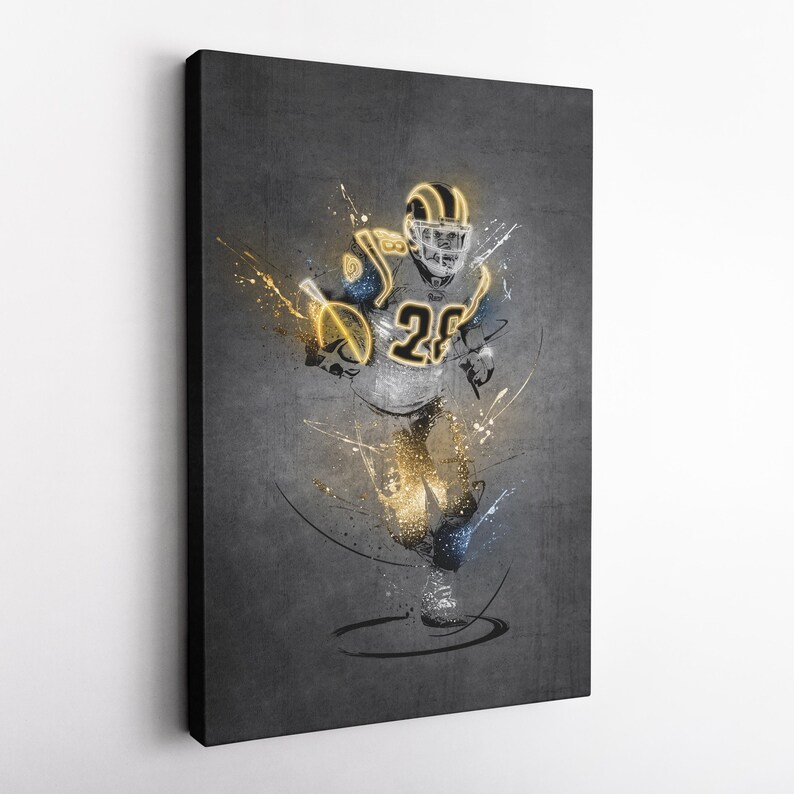 Marshall Faulk Neon Splash Poster St. Louis Rams 28 NFL encadré toile