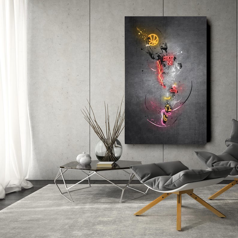 Jimmy Butler Neon Splash Poster Miami Heat 22 NBA Framed Canvas Wall