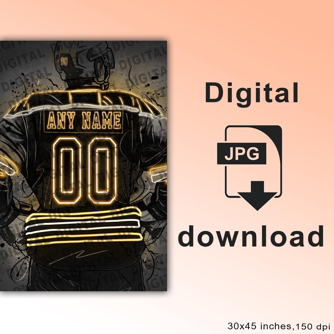 Custom Boston Bruins Digital Download Neon Jersey Art Personalized NHL