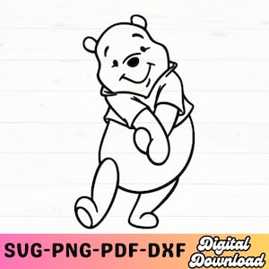 Winnie l'ourson svg, clipart Winnie l'ourson, Winnie l'ourson contour svg, fichiers coupés pour silhouette cricut, png, dxf, pdf