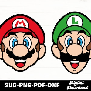 Lot de 2 couches Luigi et Mario svg, png, pdf, dxf