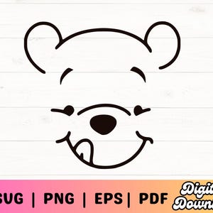 Winnie l'ourson svg, clipart Winnie l'ourson, Winnie l'ourson visage svg, contour, fichiers de coupe pour la silhouette cricut, png eps pdf
