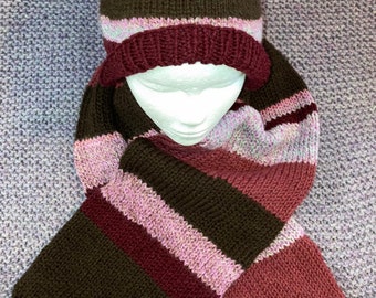 Hand knitted slouch hat and scarf set