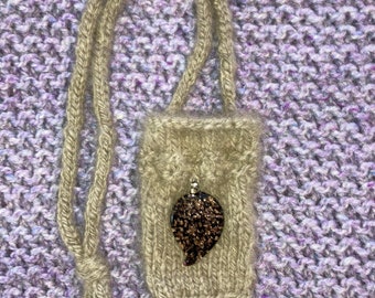 Knit Amulet bag hand spun mink