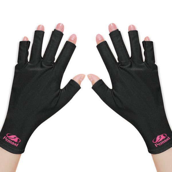 1 Pair Anti-UV Manicure Gloves-Pemasi UPF 50+ UV Protection Gloves-Anti Aging Skin Protection Black Gloves-Gel manicure gloves-Lab tested