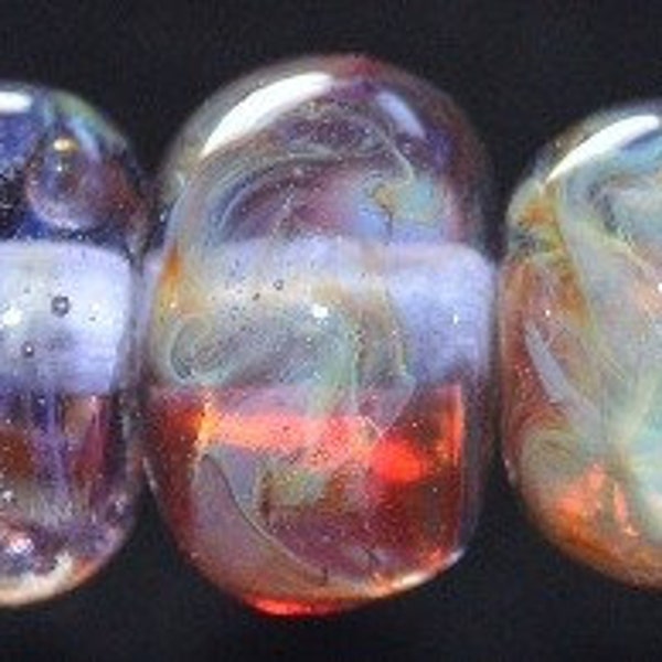 Ruby Dreams - 7 Boro lampwork beads - SRA K45