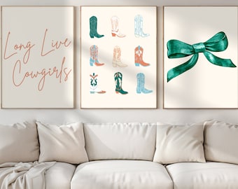 Rustic Cowgirl Print Set: Orange, Teal, and Boots (Digital Download)