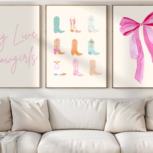Preppy Cowgirl Prints: Pink Bow, Teal Boots, Set of 3 (Digital Download)