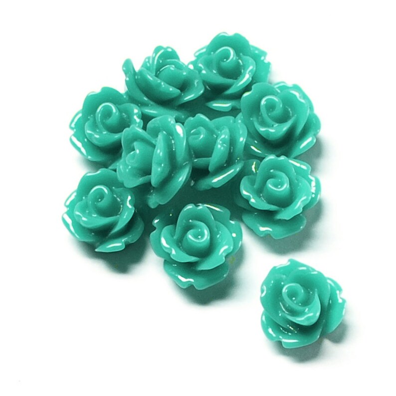 RSCRS-10TQ 10 Pieces Rose 10mm Resin Cabochon Turquoise