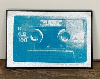 Cassette Tape Art, 1990's Cassette Tape Screenprint, Retro Cassette Print, Gift for Music Lover, 1980s Music Art, Vintage Cassette Art