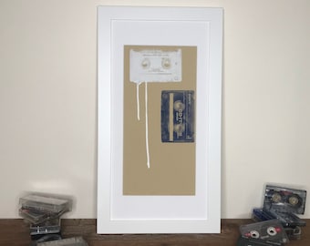 Cassette Tape Art, 1990s Cassette Tape Screenprint, 1980s Music Art, Retro Cassette Print, Music Studio Art, Vintage Cassette Art