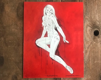 Impresión de esqueleto gótico de chica pin-up, arte de chica zombi, obra anatómica, impresión de zombi, regalos góticos, impresión de esqueleto, obra de Halloween
